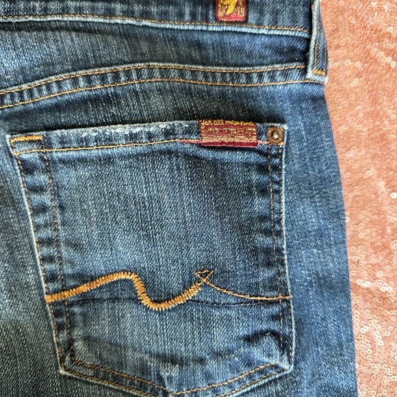 7 For All Mankind Jeans Women 30 Blue Denim Boy Cut Button Fly Bootcut Faded - Picture 3 of 8